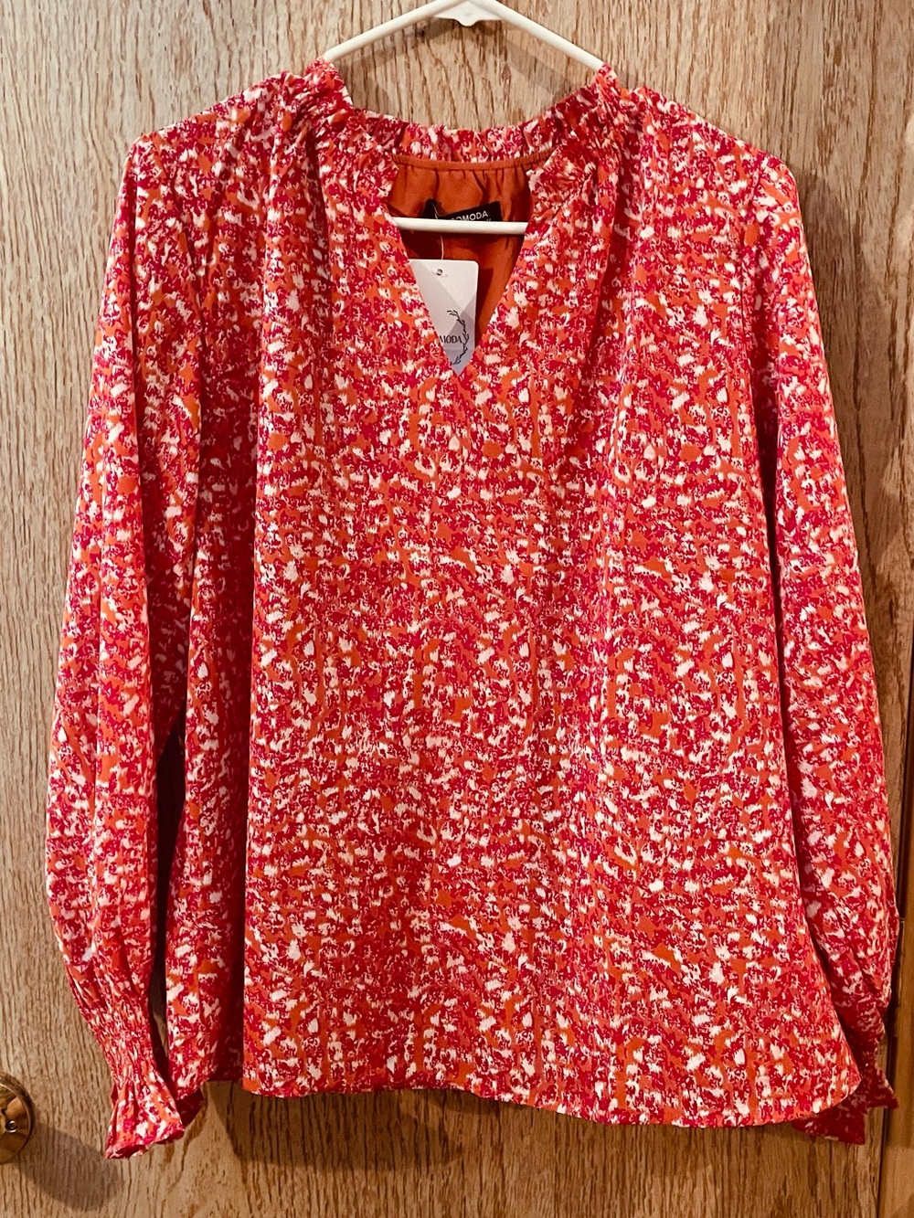 Women’s Floral-Print Red Long-Sleeve Blouse